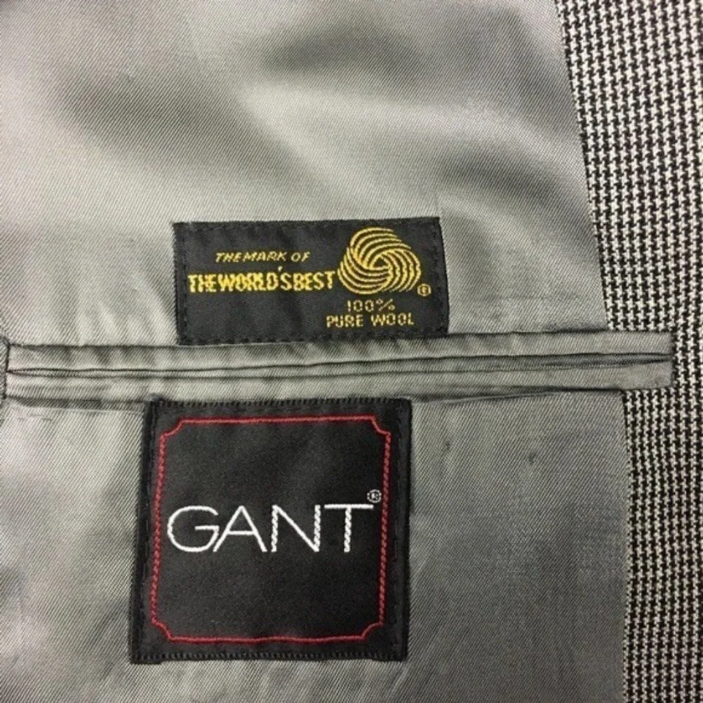 Gant Sport Coat Mens Gray Black Micro Houndstooth Pure Wool Blazer Two Button